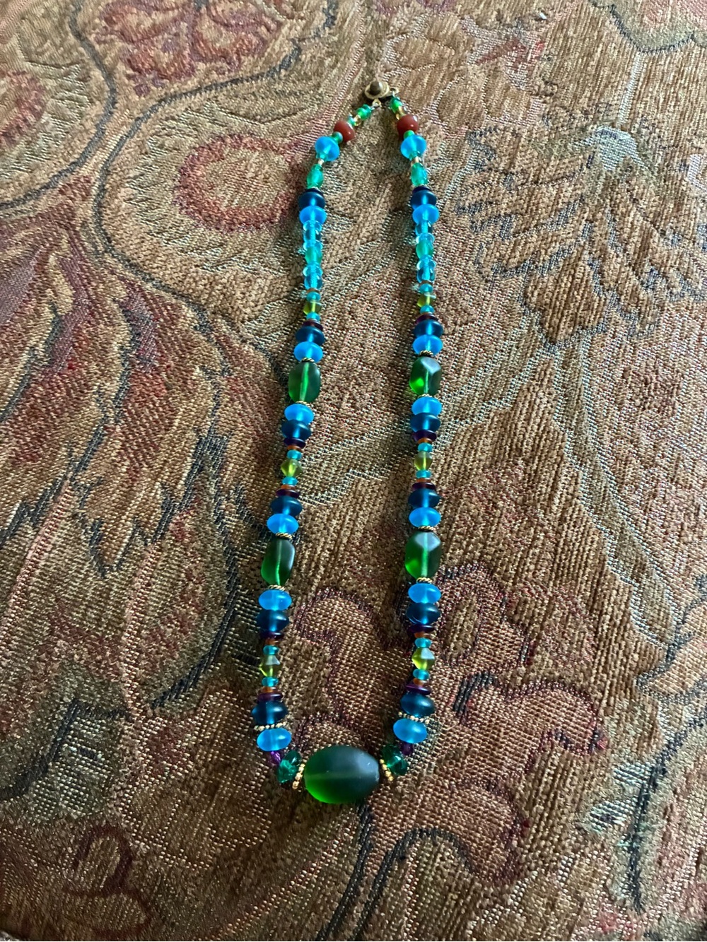 Source Unknown Blue and Green Glass Bead Necklace